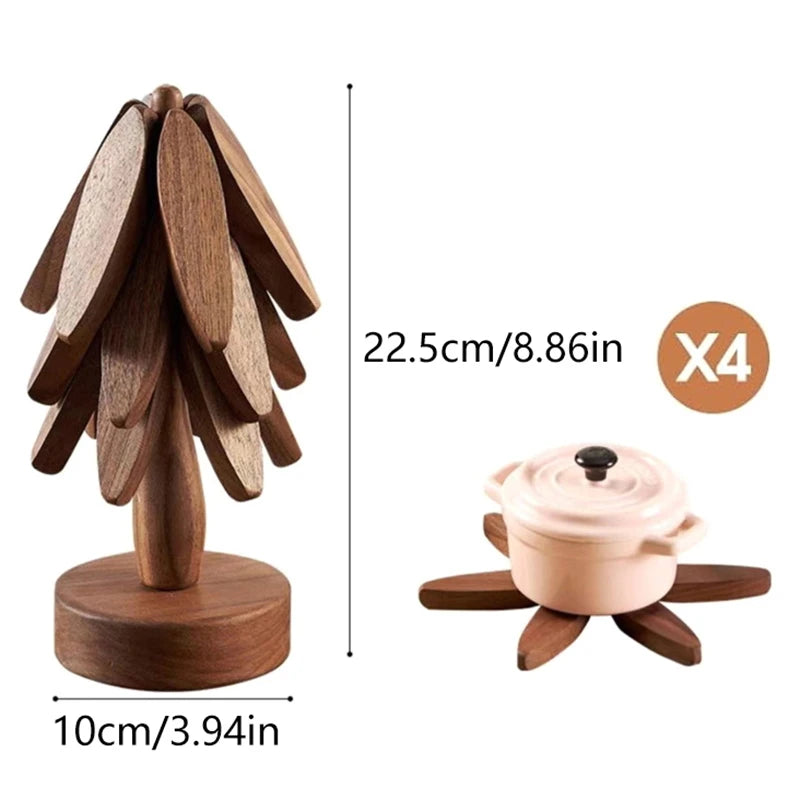 4PCS Tree Design Stand Wooden Trivets