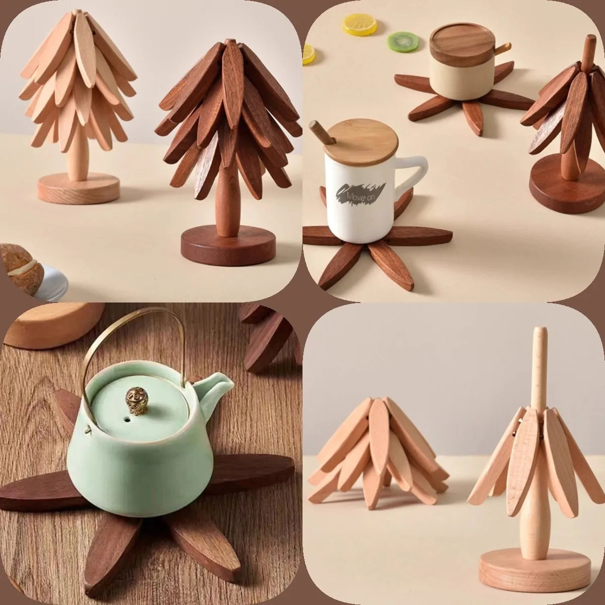 4PCS Tree Design Stand Wooden Trivets